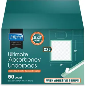 Super and Ultra Absorbent Disposable Bed Pads, 36" X 36", Pack of 50 with Adhesive, XXL