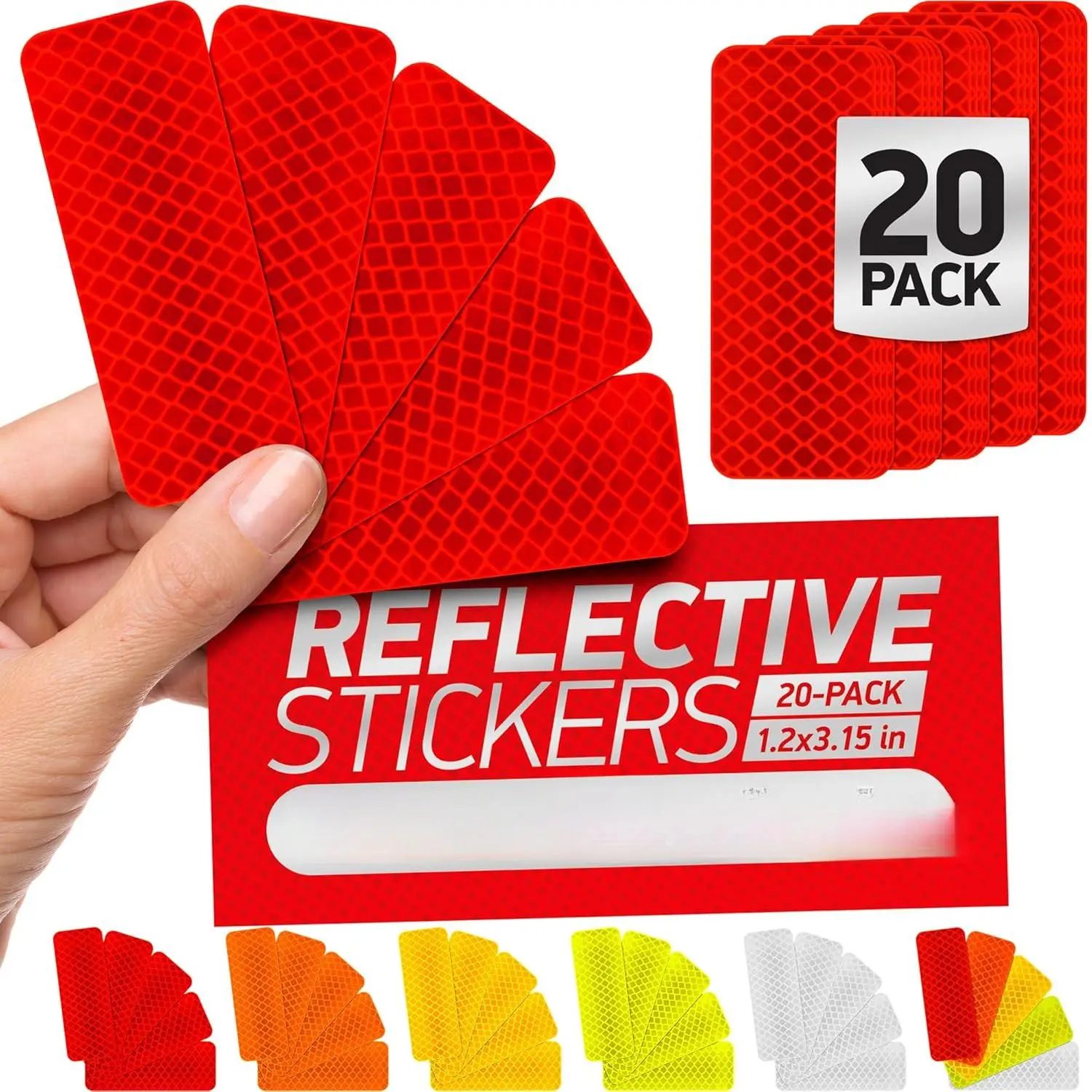 Reflective Safety Tape Stickers |   3M Diamond Grade |   Red |   1.2″ x 3.15″ |   20-Pack |   Safety Warning Tape for Helmets, Cars, Mailboxes & More