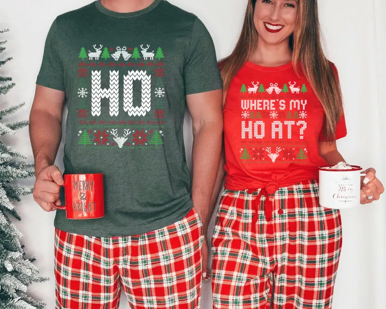 Funny Couples Ugly Christmas Sweater, Couples Matching Ugly Christmas Sweater, Where My Ho's At Sweater