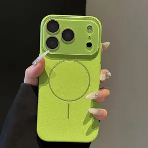 Light luxury and simple faux leather texture magnetic back panel suitable for IP17promax with built-in lens protection film, full protection anti-drop stylish phone case for IP16/15/14promax