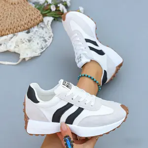 Women's Closed Round-Toe Platform Casual Trainers - Color-Blocked Lace-Up Women's Sneakers, Breathable Non-Slip Sports Shoes, Cross Training Footwear for Spring-Autumn Outdoor Walking Shoes