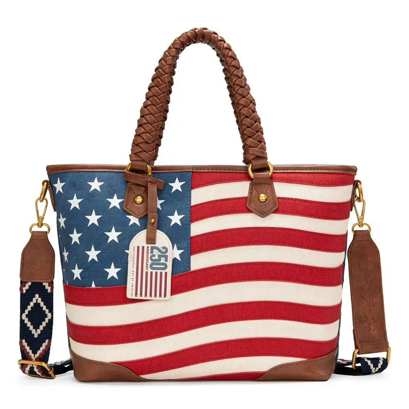 Montana West American Flag Braided Handle Concealed Carry Tote Bag
