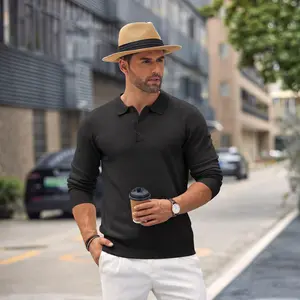 COOFANDY Mens Stretch Knitted Polo Shirts Casual Long Sleeve Classic Button Down Golf Shirts for Birthday Christmas Gift