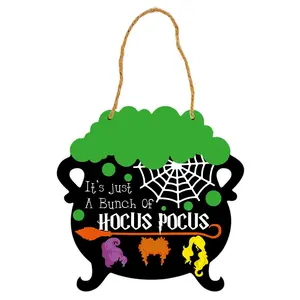 Halloween Hocus Pocus Hanging Sign, 1 Count Colorful Halloween Hanging Decor, Halloween Decoration for Home Dormitory School Office Country House Balcony