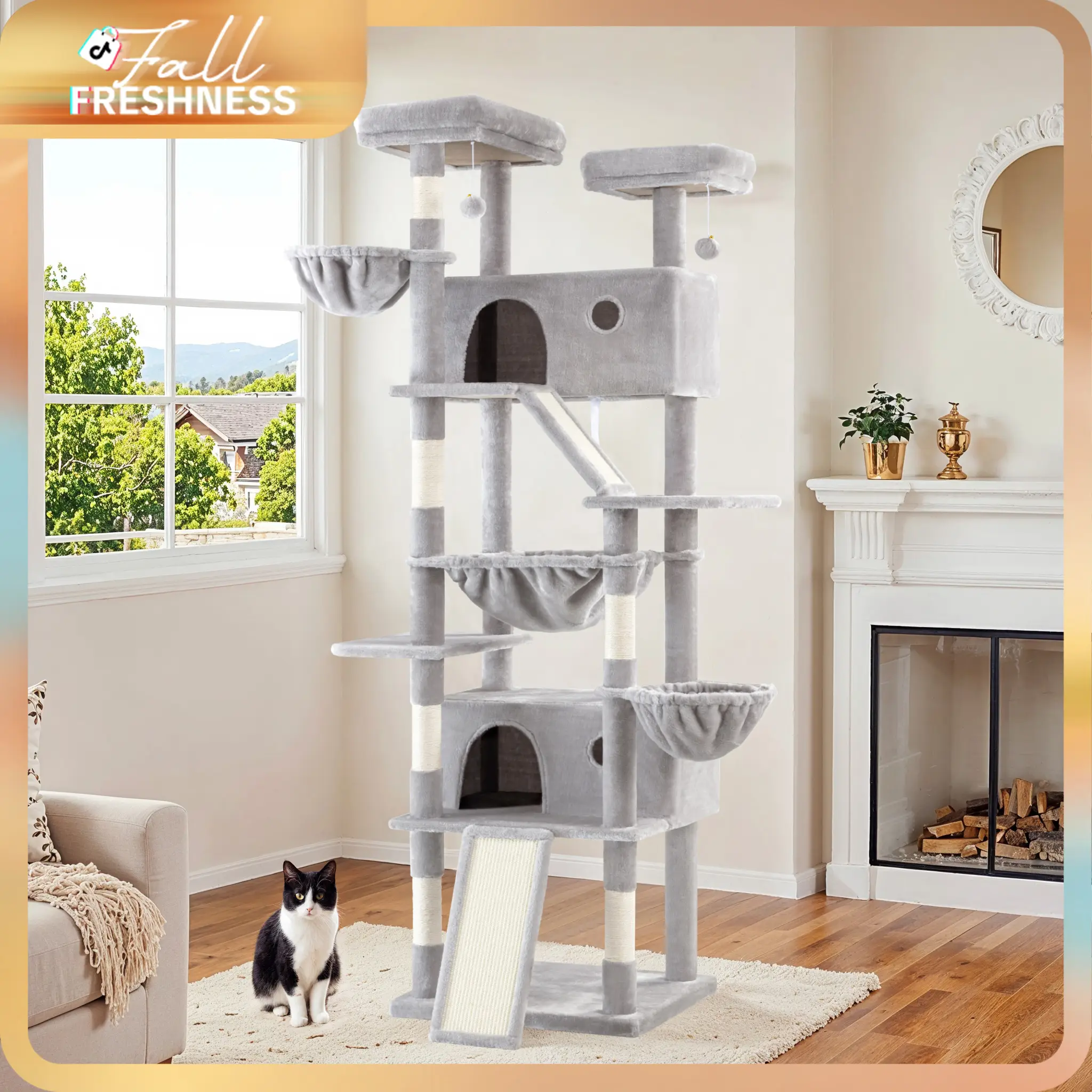 SHA CERLIN 81in Multi-Level Tall Cat Tree Tower,Larger Cat Condo Furniture with Hammock and Sisal Scratching Posts/Pet House#FallFreshness#TikTokShopf