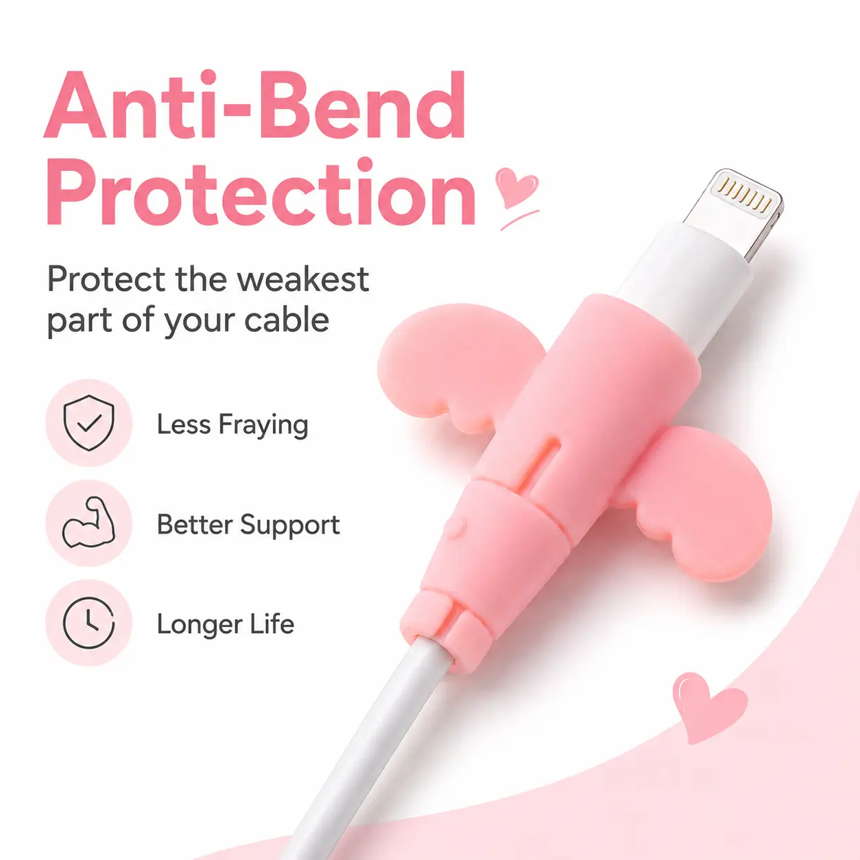 MREGB Cute Angel Wing Cable Protector, Soft Silicone Charger Cord Saver, Anti-Bend Anti-Fray Strain Relief Sleeve for Lightning USB-C and USB-A Phone Charging Cables, Easy Install, Home Office Travel.