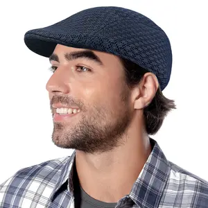 Flat Cap for Men Adjustable Newsboy Hat UPF50+ Sun Protection Breathable Mesh Duckbill Beret Head Size 56-58cm Everyday
