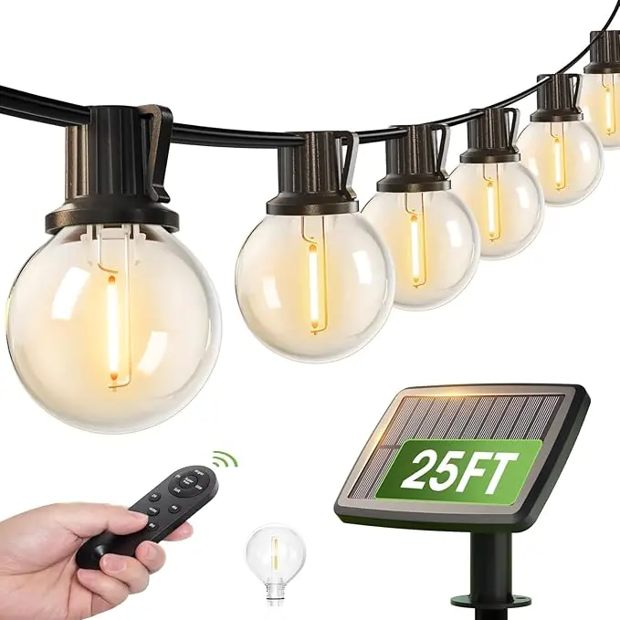 25FT Globe Shape Solar String Lights with USB Port, Waterproof Shatterproof LED Bulb, 3 Modes Dusk-to-Dawn, Outdoor Home Decor for Patio, Ideal for Camping Gift & Space Illumination