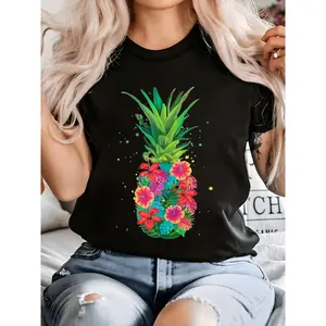Women's Hawaiian Pineapple Aloha Beaches Flowers Summer Gift 100% Cotton Short Sleeve Crew Neck T-Shirt Top Womenswear Streetwear Tshirt Sweatshirt, Hoodie, Comfort Colors