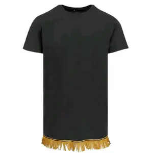 Black Fringed Man T-Shirt - Short Sleeve Top with Fringe Detail - Menswear