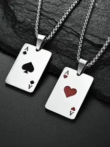 Unisex Street Trend Ace of Hearts Pendant Necklace, 1 Piece Trendy Vintage Poker Card Chain Necklace, Punk Styles Necklace for Men & Women As Gift, Heart Shaped Necklace
