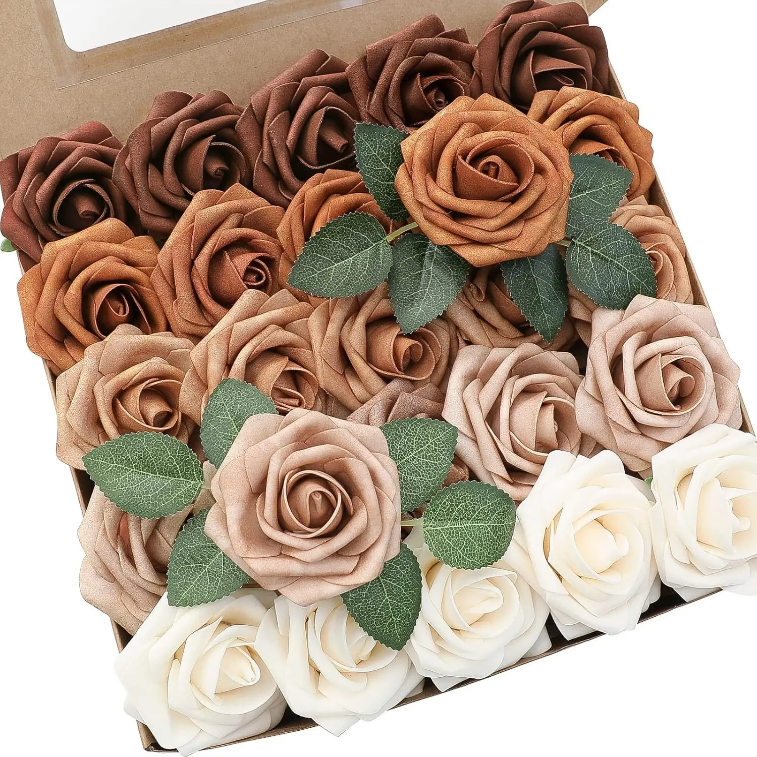 50pcs Rose + 8pcs Leaves Artificial Rose Flowers, Ombre Foam Roses with Stems, Realistic DIY Wedding Bouquets, Bridal Shower Floral Centerpieces, Party Table Decorations, Thanksgiving Holiday Party Flower Home Decor Rose, Wedding Decorations