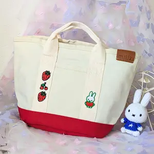 Miffy Bunny Canvas Tote Bag with Zip, Strawberry Kawaii Multifunctional Japanese Design for Lunch, Books or Diapers