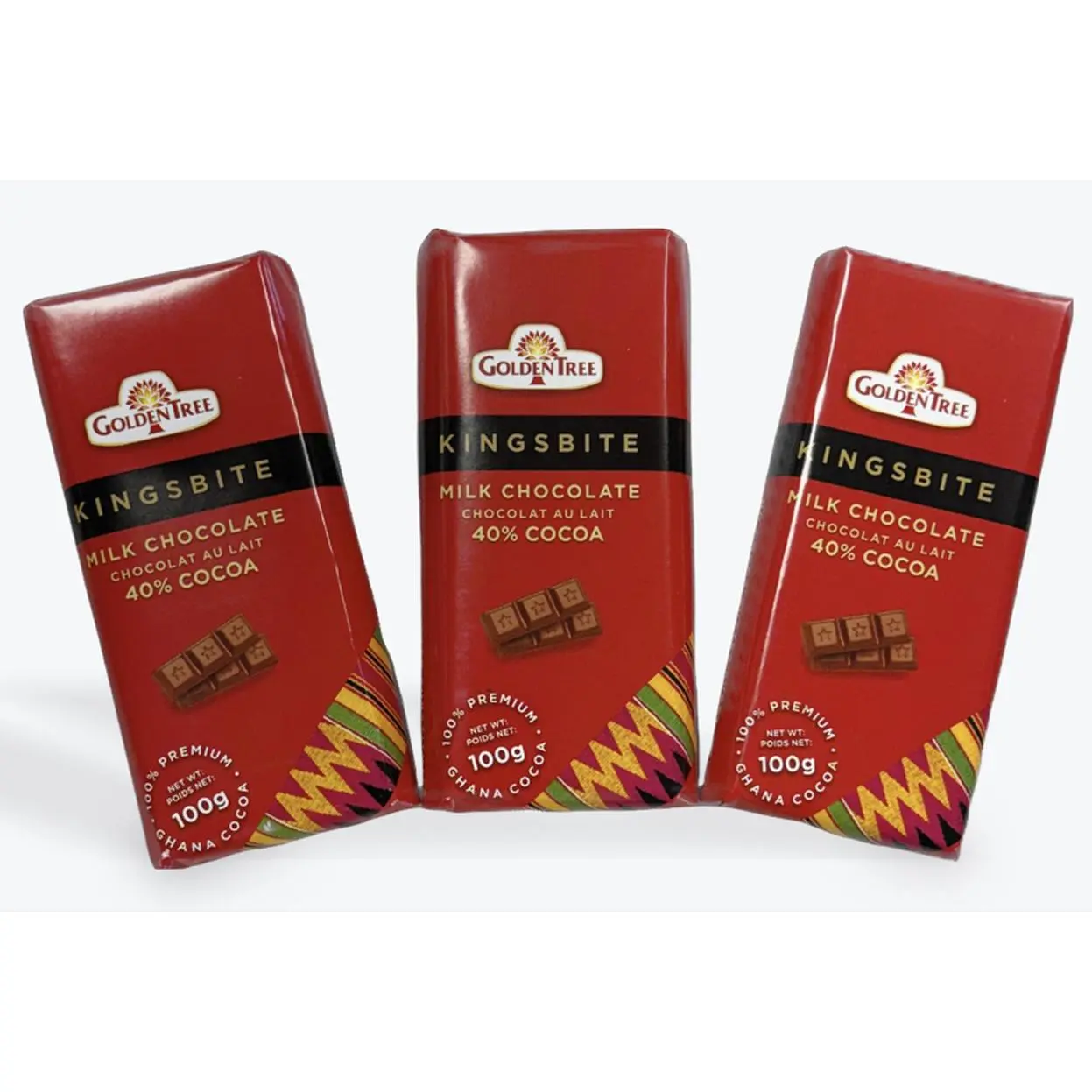 GoldenTree KingsBite Milk Chocolate 40% Cocoa 100g Premium Ghana Cocoa Bar (3-packs)