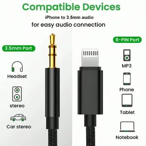 3.3 Feet /silver Durable Aux Audio Cable, USB-C/lightning to 3.5mm Jack, Compatible with iPhone 14/13/12/11 Pro Max Plus, Adapter Extension Line, Headset