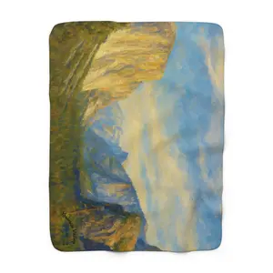 Yosemite Valley Landscape Painting Sherpa Blanket | Scenic Nature Cliff and Sky Throw