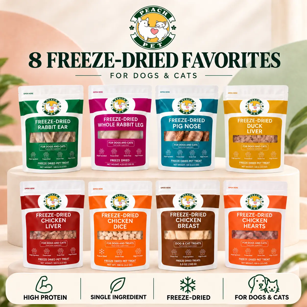 【Live-Creator Only】Peach Pet Freeze-Dried Dog & Cat Treats, High-Protein Single-Ingredient Pet Snacks, Variety Flavors for Training & Daily Rewards-SeptemberStockUp