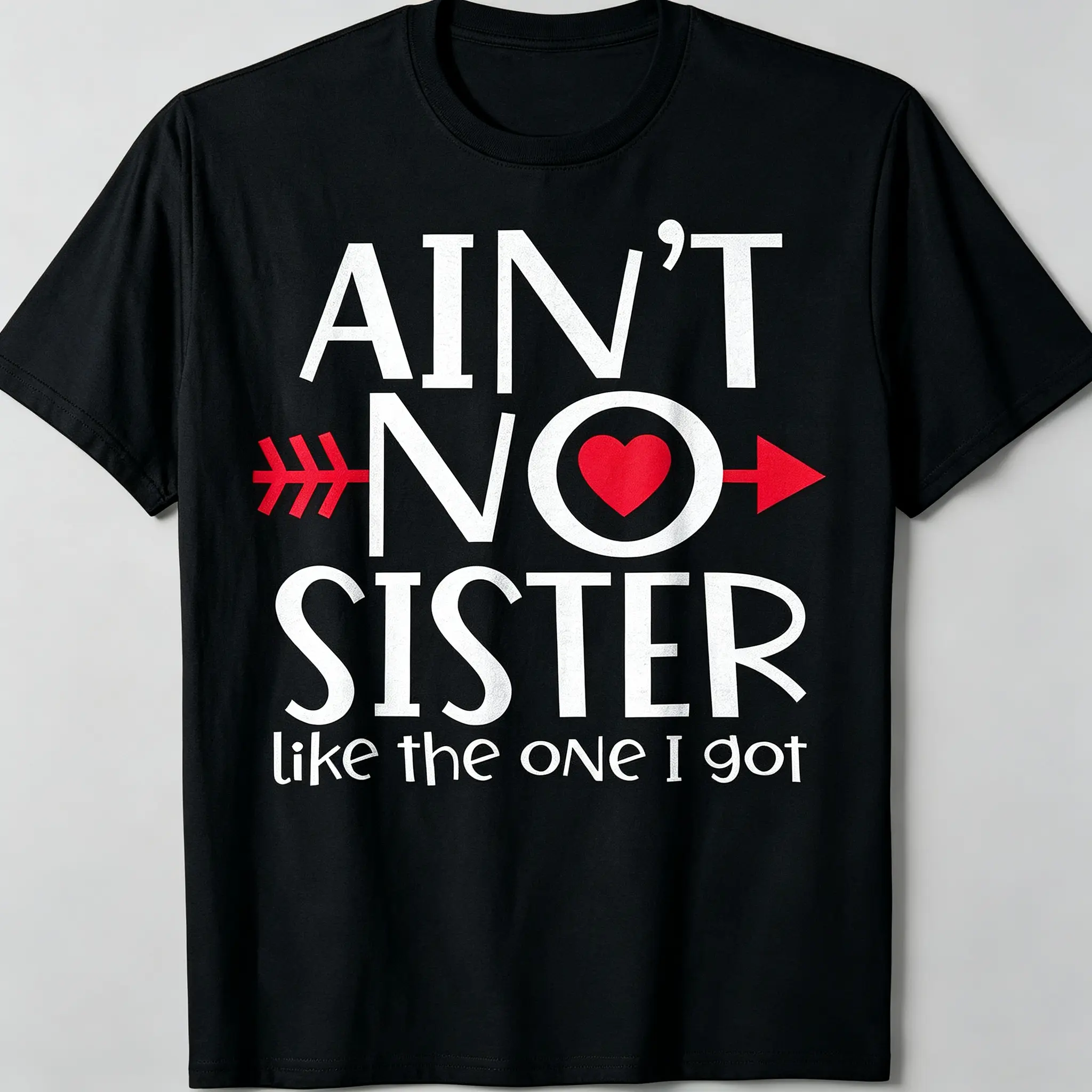 Retro-style "One-of-a-Kind Sister" T-shirt—a fun gift for sisters; casual crew-neck design, machine-washable, suitable for year-round wear, and perfect for family gatherings.