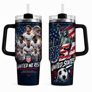 40oz insulated mug with handle inspired by USa football, travel mug for patriotic football fans, USa flag sports mug, gift for fans at global football festivals.