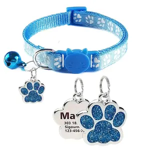 Customizable Durable Dog Tags That Can Be Engraved with The Owner'S Phone Number And Pet'S Name to Prevent Loss. Features Cute Paw Print Patterns, Adjustable Collars for Cats And Dogs, And Includes a Bell. The Design Is Easy Yet Stylish