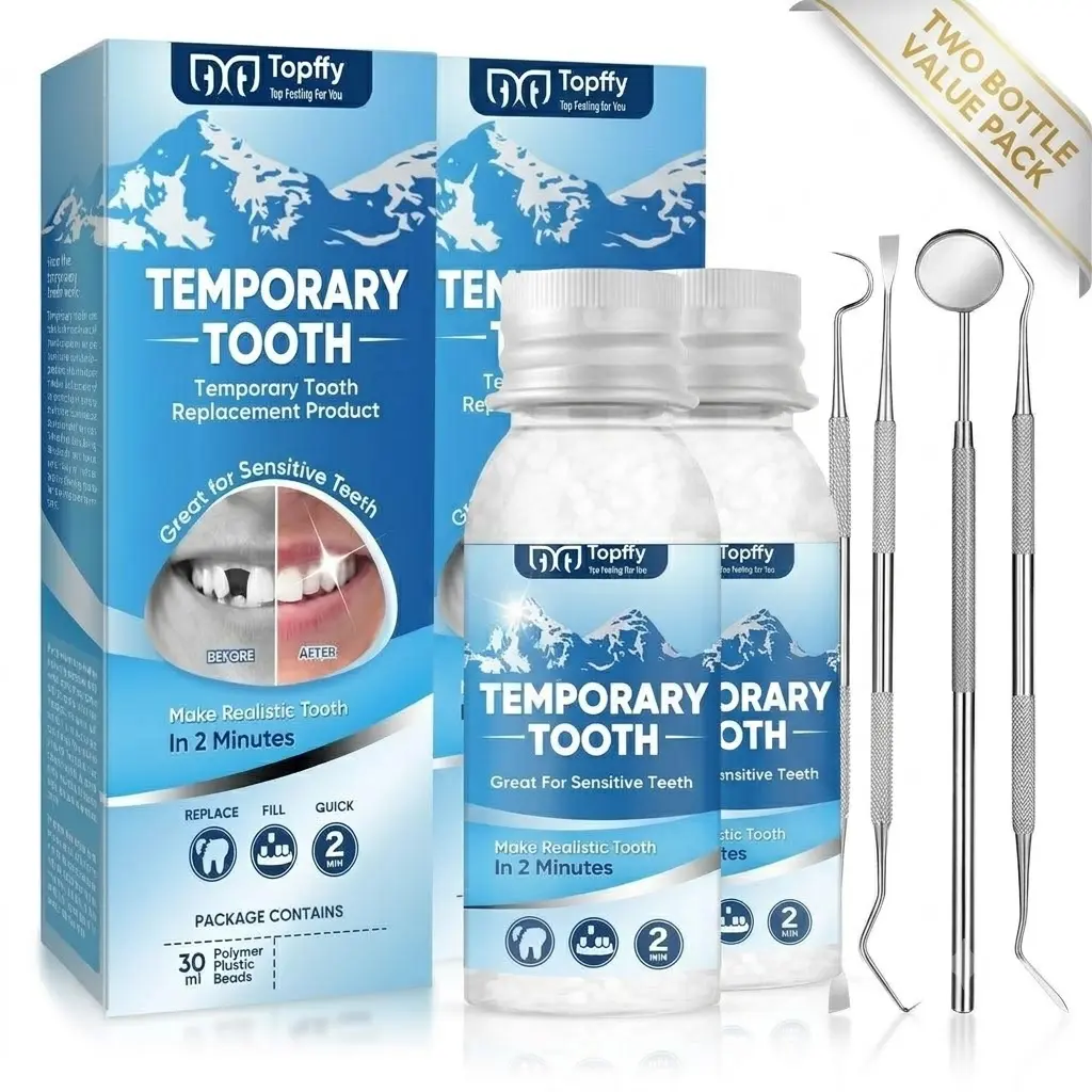 2 Pcs Temporary Tooth Replacement Kit – 30 Polymer Beads – Make a Realistic Tooth in 2 Minutes – Great for Sensitive Teeth – Fill Missing Teeth, Repair Chipped Crowns – At-Home Emergency Smile Fix