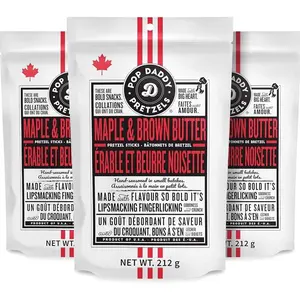 Pop Daddy Flavored Pretzels Sticks, Healthy Gourmet Pretzels Snacks, 7.5oz Individual Bags, 3 Pack, Maple and Brown Butter Flavor