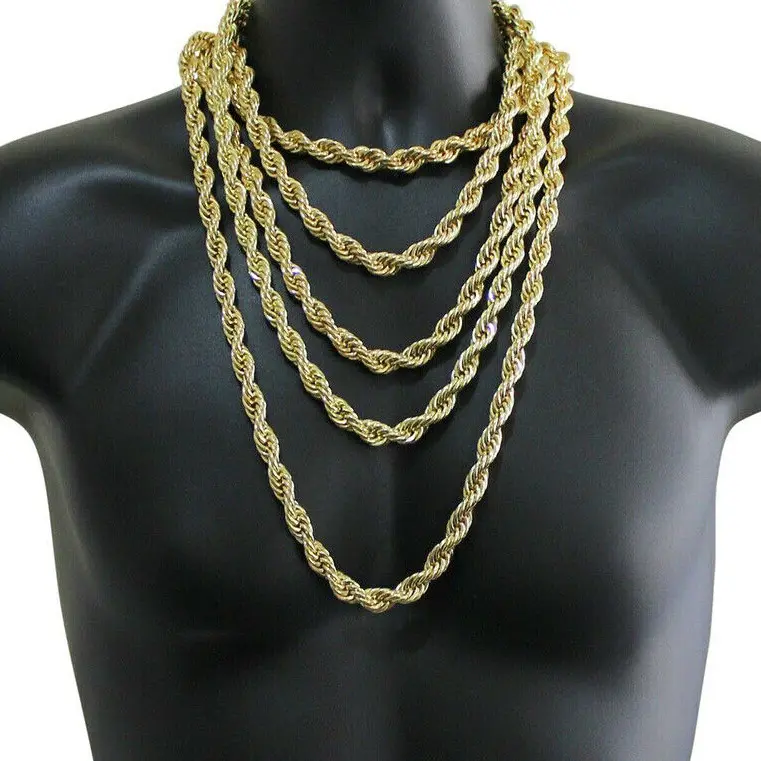3/5/7mm Gold Plated Stainless Steel Twisted Rope Chain Necklace Choker 16-30" For Men Women Daily Jewelry Christmas Gift