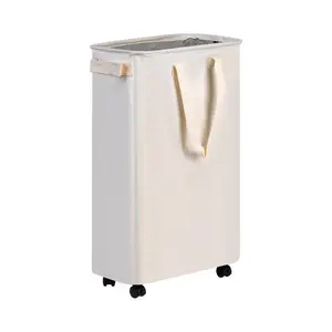 Slim Laundry Hamper with Wheels 60L Rolling Laundry Basket Space Saving Clothes Organizer for Bedroom & Dorm