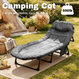 Camping Cot for Adults, 6 Angle Adjustable Folding Camping Bed with Mattress, Foldable Camping Bed for Camp, Office, Outdoor, Lightweight Camping Cot Supports 500 lbs
