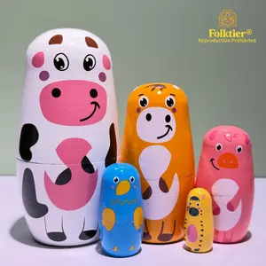 Russian Doll Set, Cow Pattern Wooden Puzzle Toy, High-Quality Craft Gift, Ideal for Holidays, Parties, Weddings, Home Decor