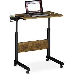 Standing Desk Adjustable Height, Stand Up Desk with Cup Holder, Portable and Easy to Move Bedside Table, Ideal for  or Office, Black,Walnut