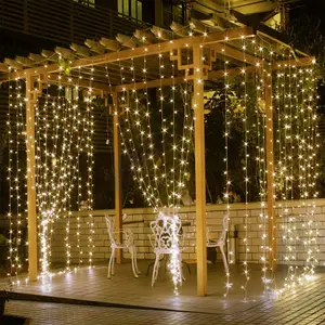 1Pc 3Meter 300 LEDs String Curtain Light With Remote 8 Light Modes IP44 Waterproof For Christmas Halloween New Year Yard Garden Party