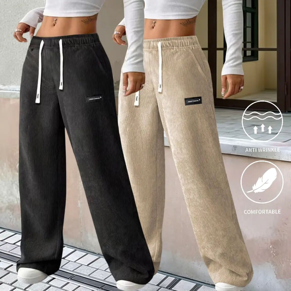 2-Pack Women’s New Elegant Casual Corduroy Pants – Lightweight fabric for all-season comfort, solid color with pockets, versatile for casual to formal occasions