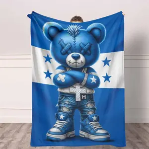 Blue Teddy Bear Flannel Blanket Honduras Flag Art Print UltraSoft Lightweight Warm Cozy AntiPilling Perfect for Sofa Couch Bed Travel Home Decor Birthday Gifts Holiday Presents