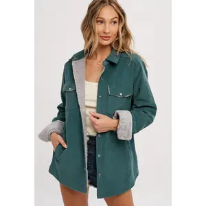 Forest Green Corduroy Sherpa Lined Shacket