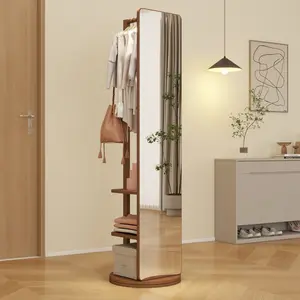 Clothes Rack with Full-length Mirror, Swivel Full Length Mirror & Rotating Mirror with Storage, Floor & Full Length Mirrors with Hanger and Open Shelves, Space Saver Modern Minimalist Furniture Organize Design Compact Convenience