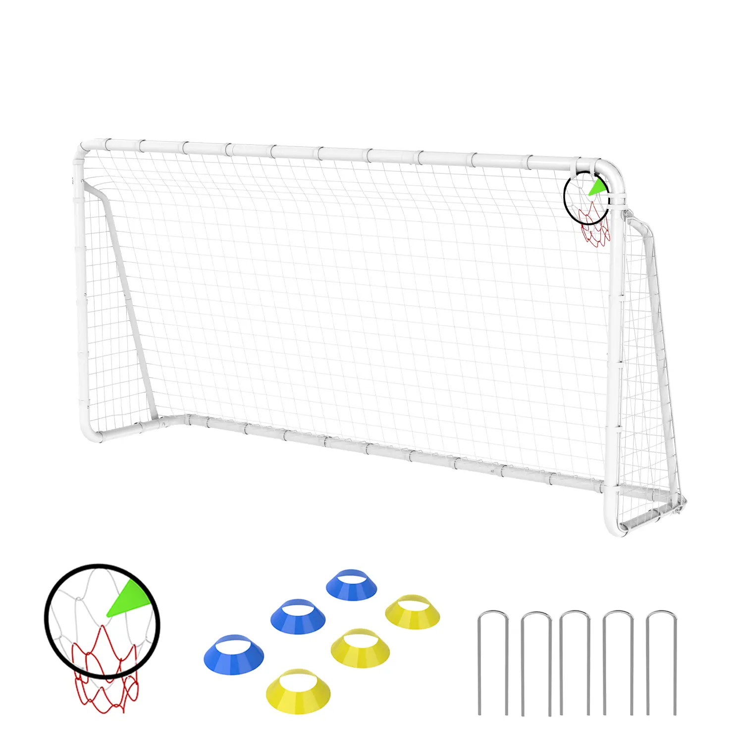 6x12 FT Soccer Goal with Cones & Stakes, Portable Steel Frame & Anti-Burst Net for Kids Backyard Soccer, Freestanding Goal Post for Daily Shooting Drills, Anti-Burst Football Goals