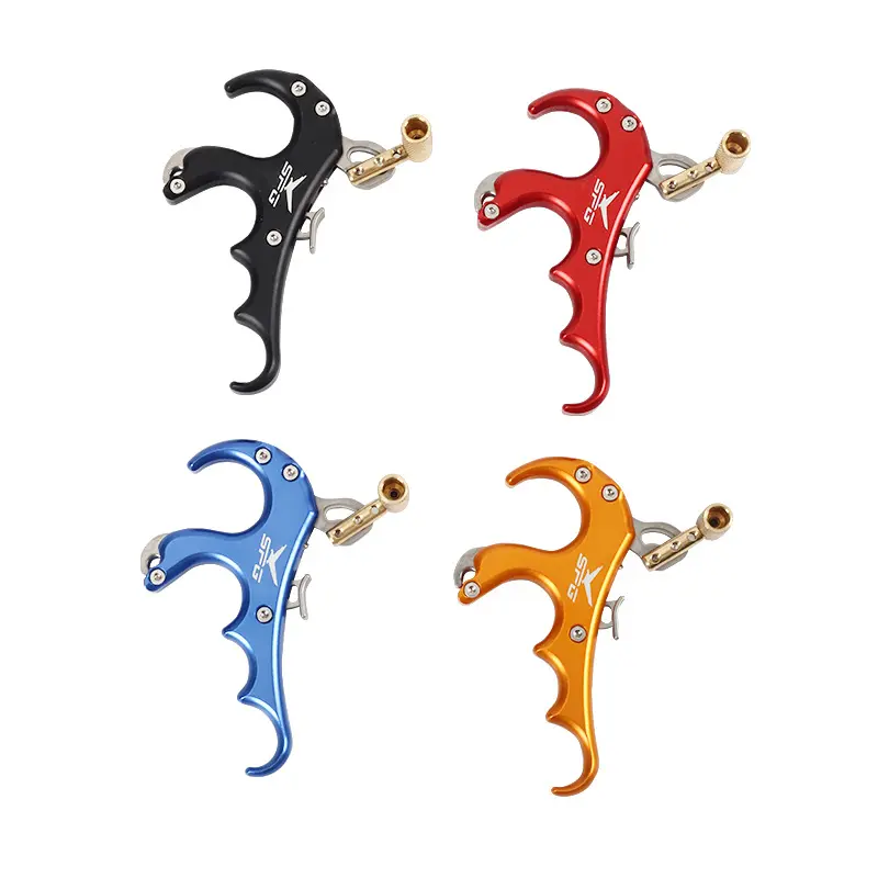 Sturdy Metal 4-Finger Thumb Release, Handheld Archery Aid for Compound Bows with an Adjustable Trigger, Safety Latch, and Stainless Steel Jaw