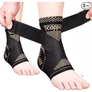 2PCS Copper Ankle Brace Adjustable Compression Sleeve (Pair)-Ankle Support Heel Brace for Achilles Tendonitis, Plantar Fasciitis-Eases Swelling and Sprained Ankle