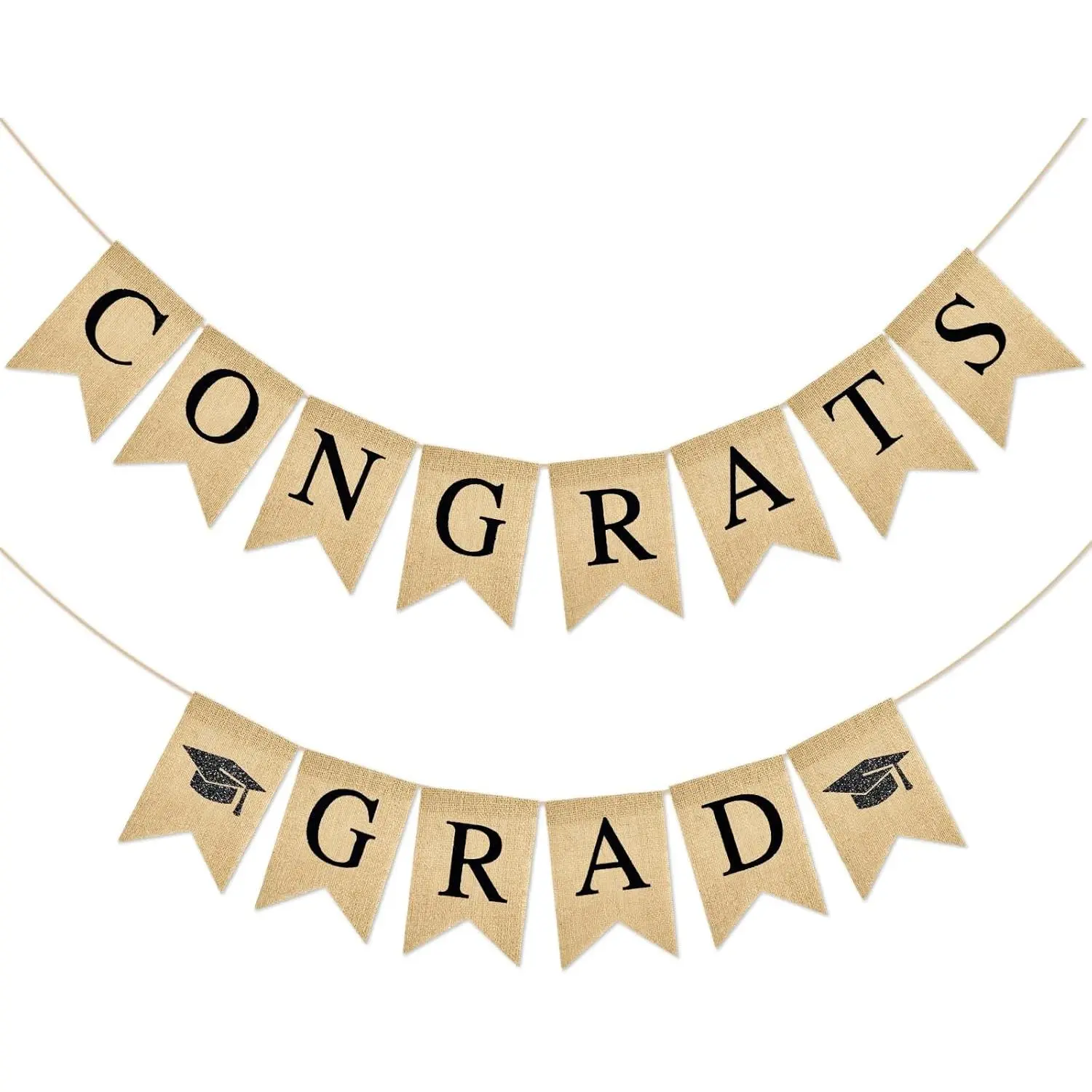 Pre-Strung Burlap Graduation Banner-Garlands, Minimalist Rustic Brown-Congrats Grad Decor, Burlap Fabric School Events Photo Backdrop, Lightweight Farmhouse Indoor Outdoor Party Supplies, Rustic Look
