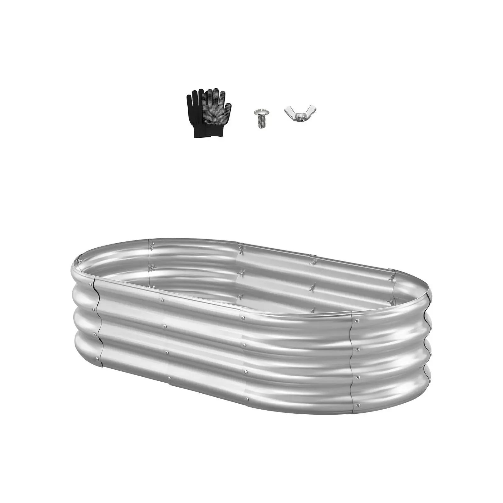 【SummerFinds】VEVOR Metal Raised Garden Bed, 4 x 2 x 1 ft Oval Outdoor Galvanized Planter Garden Box, Open Bottom Design, Large Planter Raised Bed for Growing Vegetables, Flowers, and Succulents, Galvanized Color