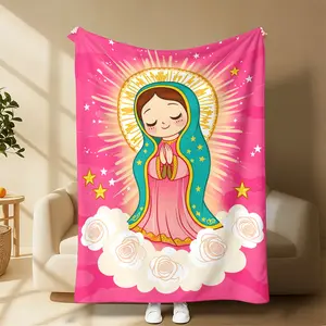 Virgin Mary & Our Lady Guadalupe Design Soft Flannel Throw Blanket Soft Funny Throw Blanket Cozy Lightweight Plush Portable Cover Blanket For Sofa,Suitable for use in offices, sofas, and travel settings, etc.A gift suitable for fans, friends and children