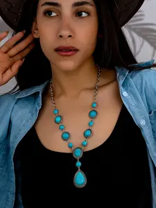 Vintage Bohemian Water Drop Turquoise Oval Y-Shaped Long Fashion Women Pendant Design Necklace Sweater Chain, Elegant Jewelry Gift