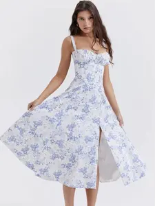 Womans floral mid dress sundress 2026 spring summer vacation dresses floral milkmaid statement piece maxi a line boho casual outing floral print