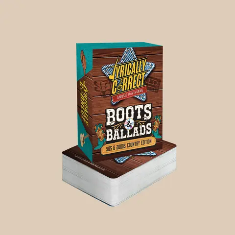 Lyrically Correct Boots & Ballads 90s and 2000s Country Music Trivia Card Game, 150 Cards