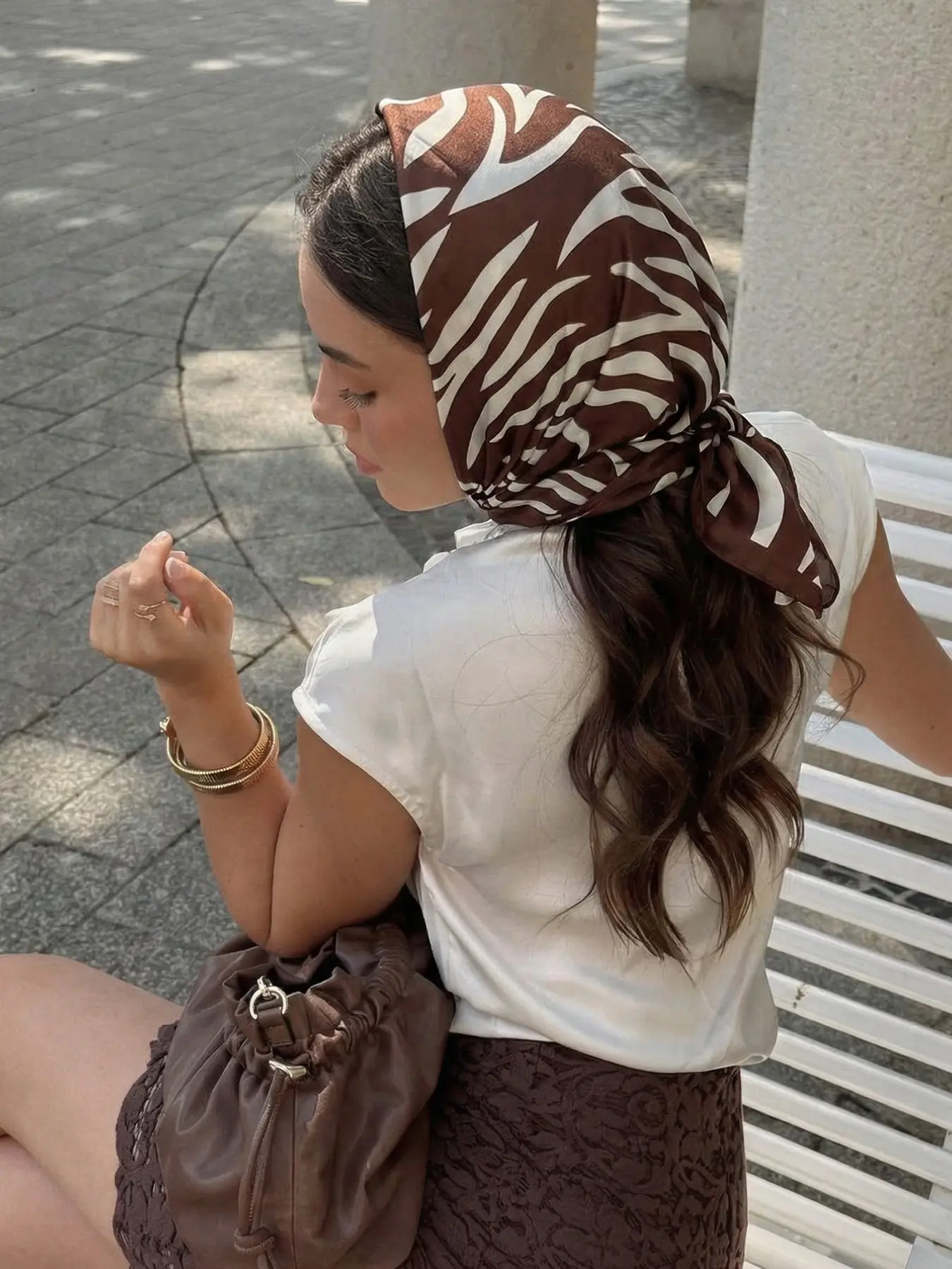 Luxury Retro Zebra Print Scarf, Fashionable Versatile Bandana, Colorblock Trimmed Headscarf, Commute Travel Decorative Wrap, Hijab 70 Square Scarf