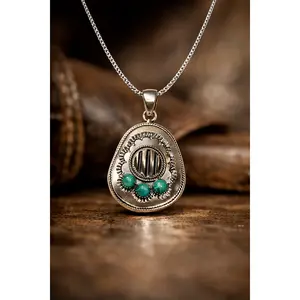 TURQUOISE AND SILVER COWBOY HAT PENDANT