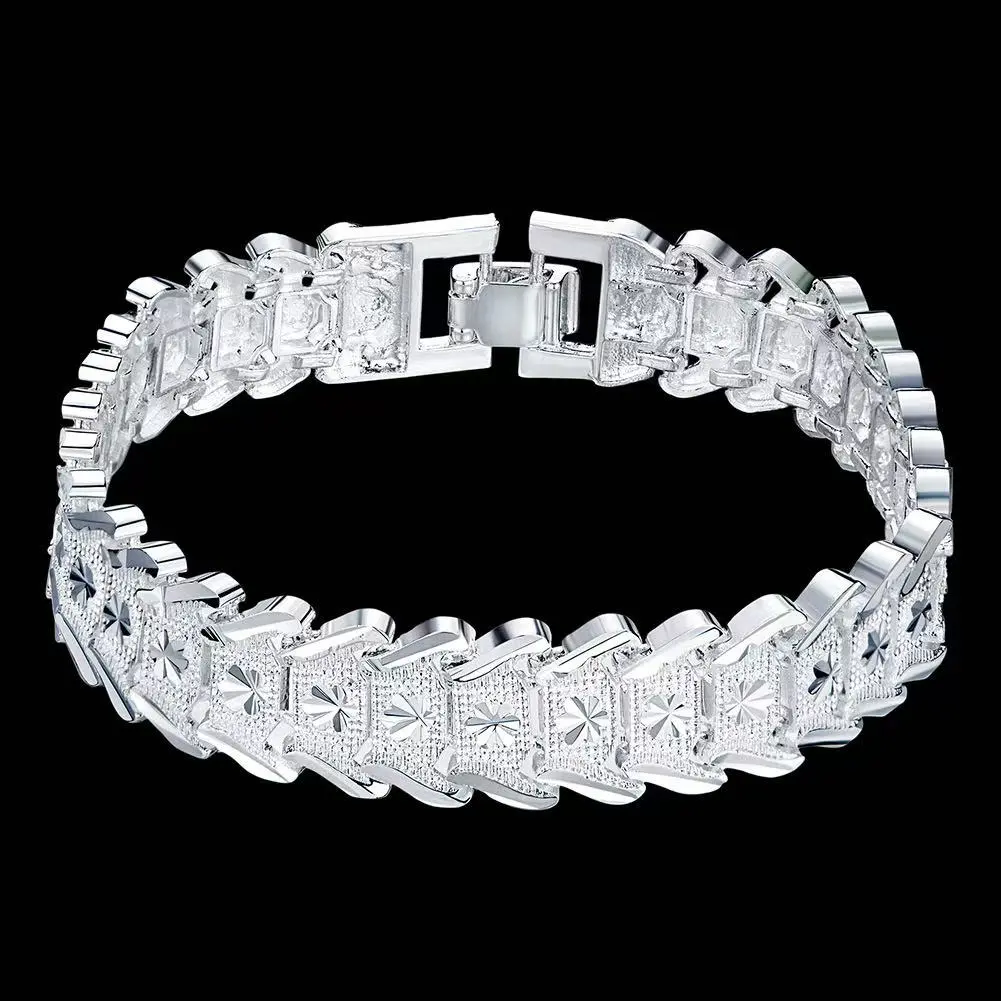 Men's wide and domineering car flower bracelet, men's atmospheric silver fishbone men's bracelet
