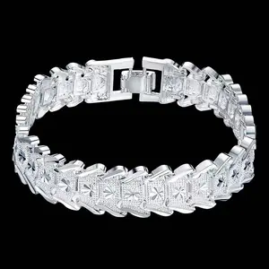 Men's wide and domineering car flower bracelet, men's atmospheric silver fishbone men's bracelet