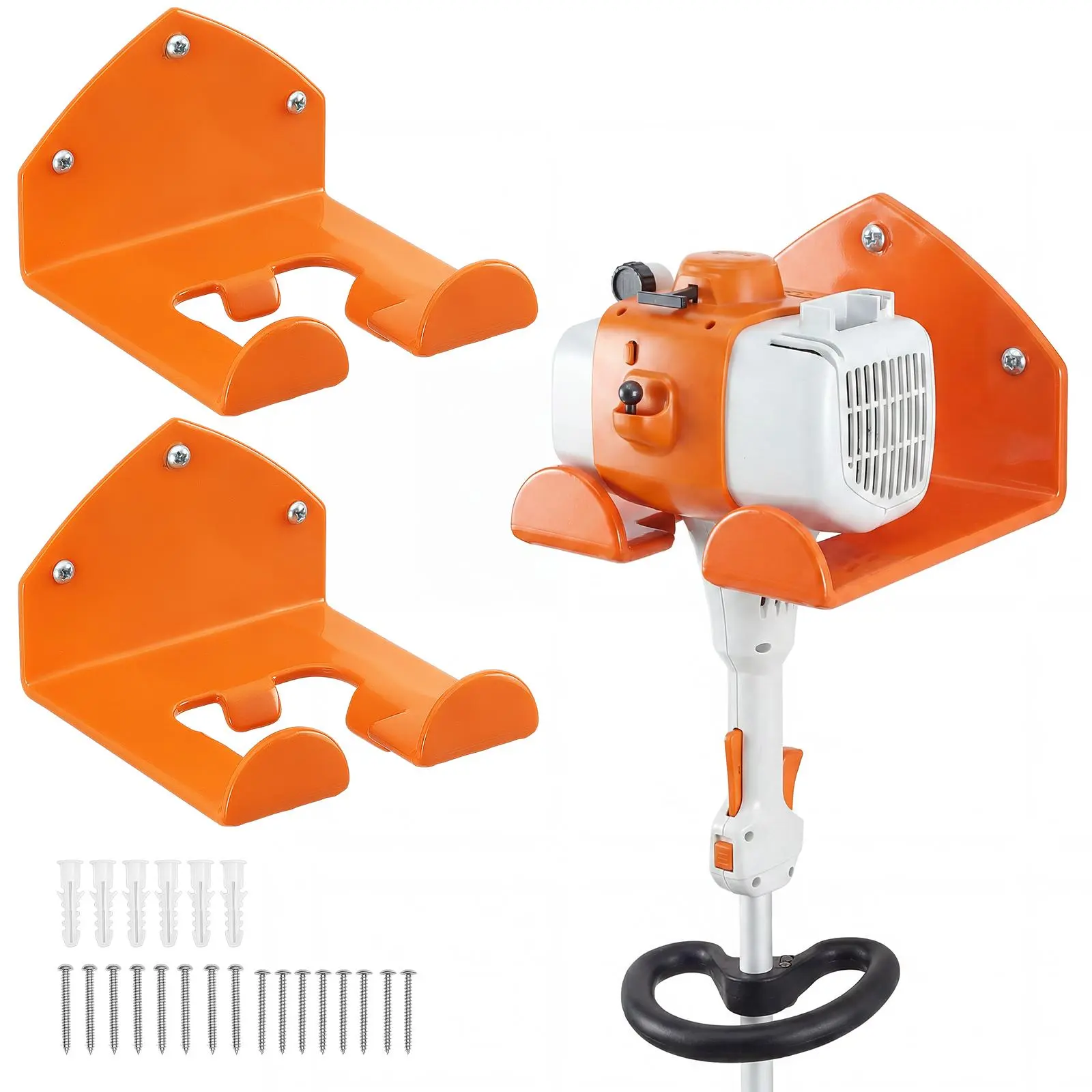 【Summerfinds】VEVOR Wall Mounted Garage Organizer Trimmer Rack, 2-Pack 5.9 in Hanger with Wood Screws & Brick Wall Anchors, 200 lbs Total Load for Hanging Gardens Weed Whackers, Grass/Hedge Trimmers, Leaf Blowers, Heavy Duty, Carbon Steel, Tool Storage